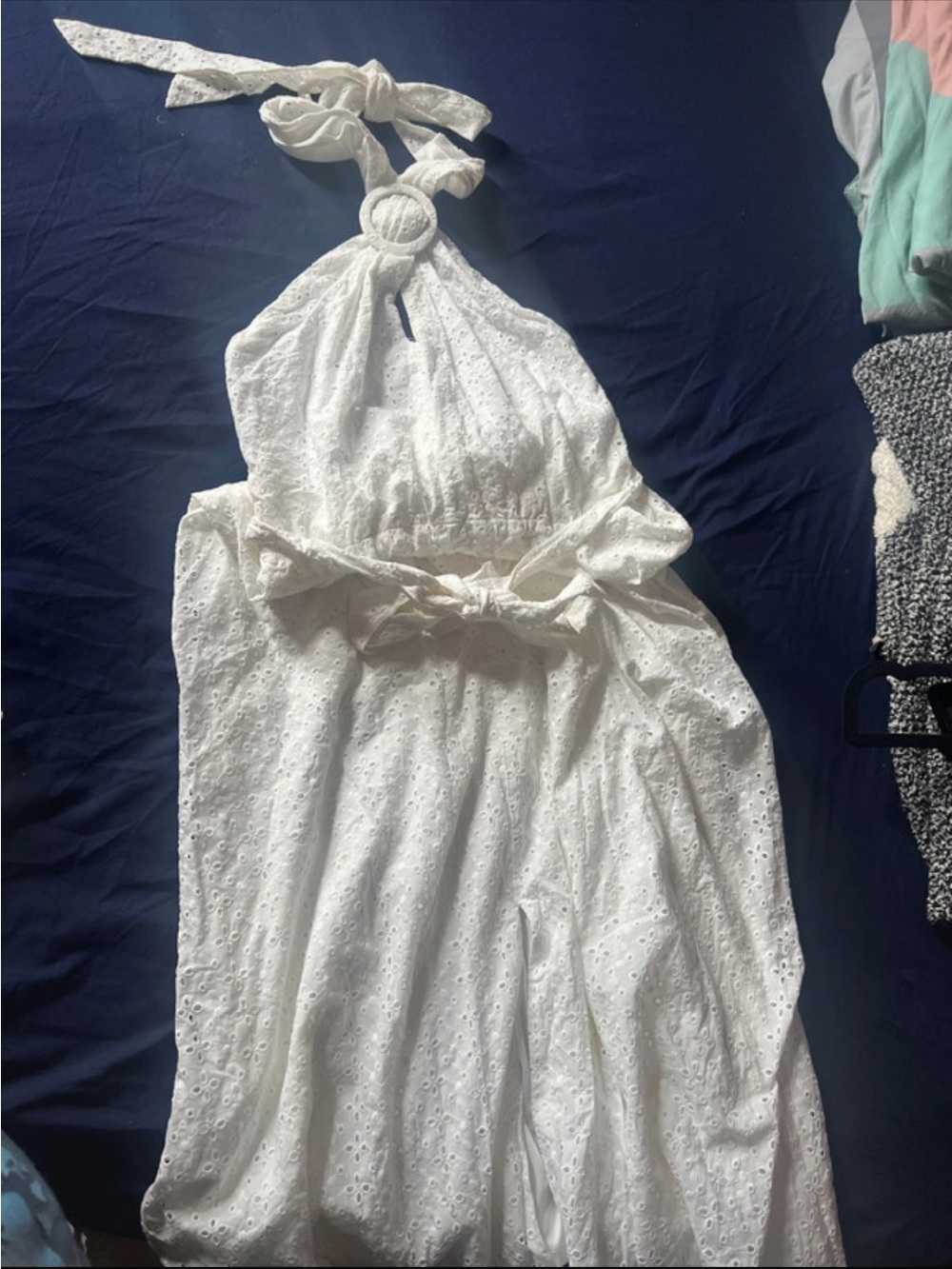 White Eyelet Halter Maxi Dress
